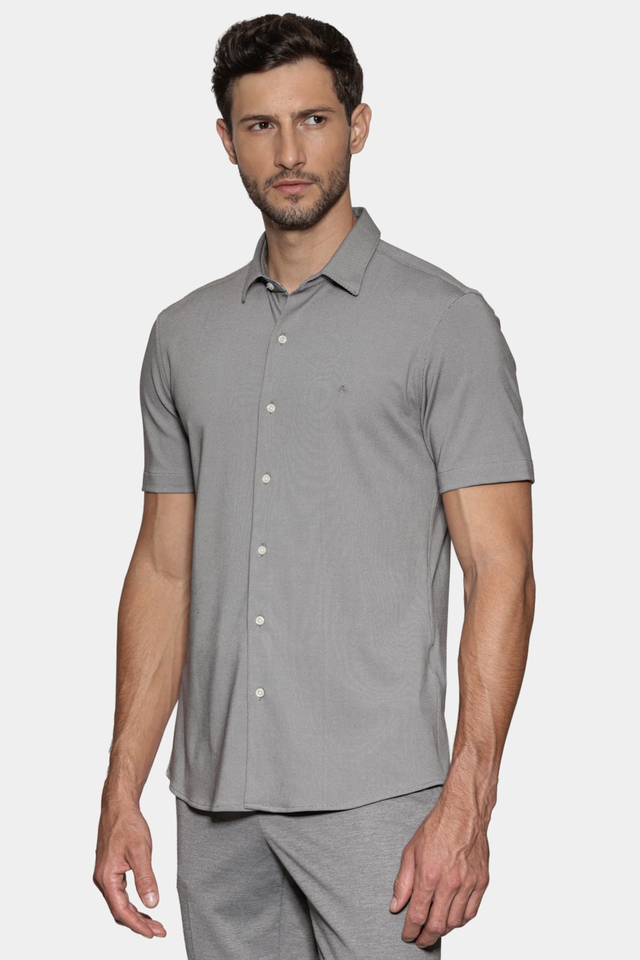 Camisa Manga Curta Slim Malha Mista Italia Aluminio — foto 1 de 6