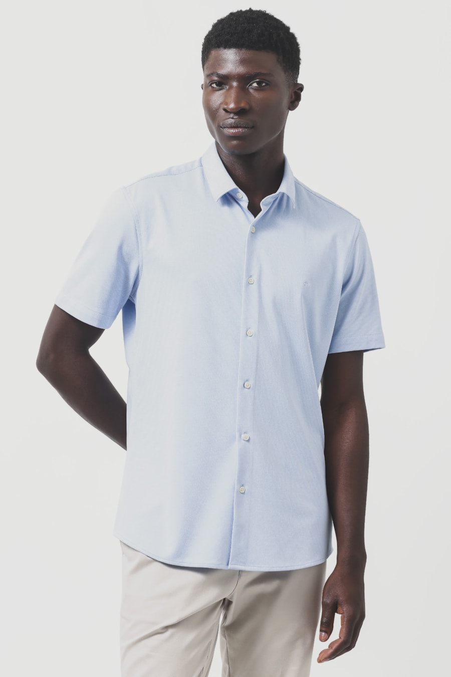 Camisa Manga Curta Slim Malha Mista Italia Azul Claro — foto 1 de 6