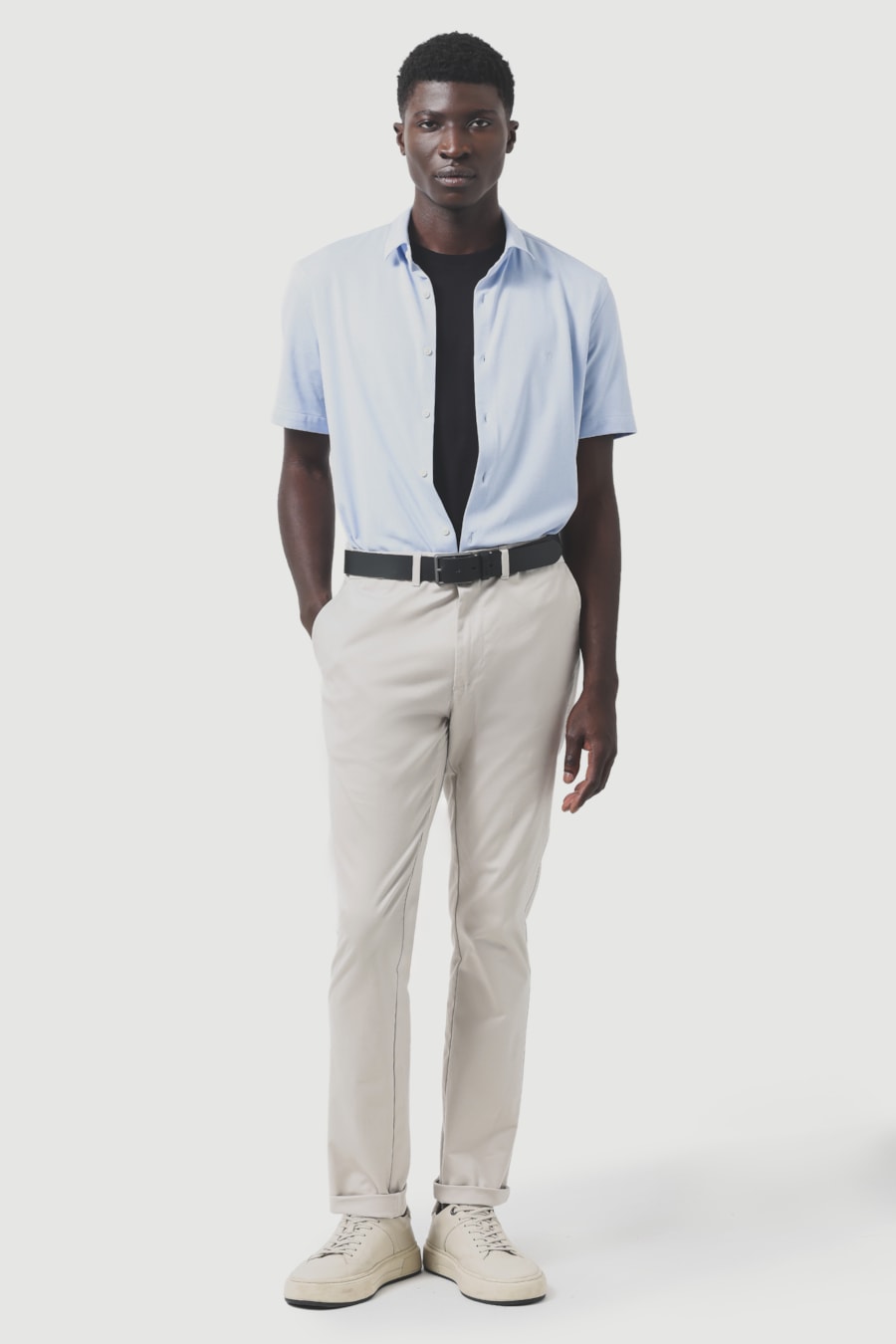 Camisa Manga Curta Slim Malha Mista Italia Azul Claro — foto 2 de 6