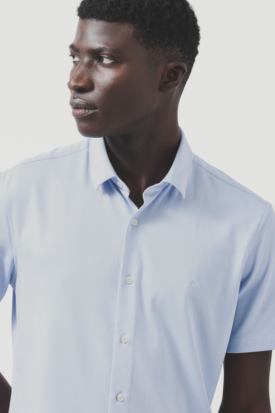 Camisa Manga Curta Slim Malha Mista Italia Azul Claro — foto 3 de 6
