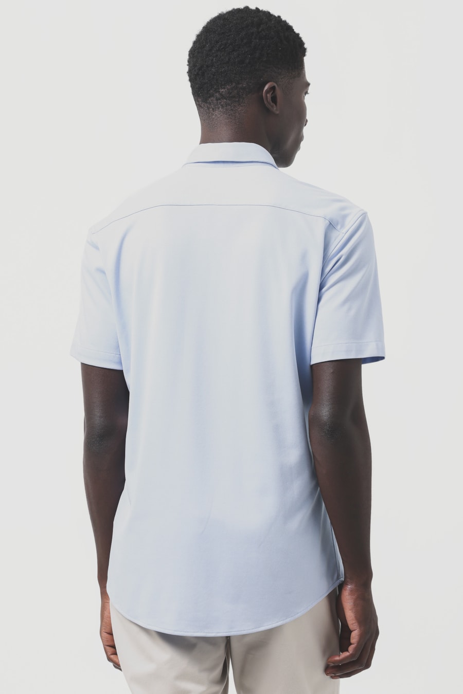 Camisa Manga Curta Slim Malha Mista Italia Azul Claro — foto 4 de 6