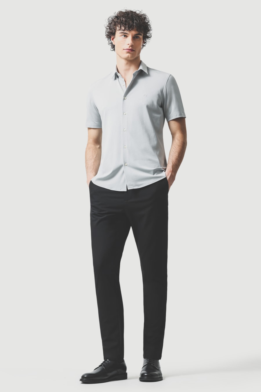 Camisa Manga Curta Slim Malha Mista Italia Cinza — foto 2 de 6