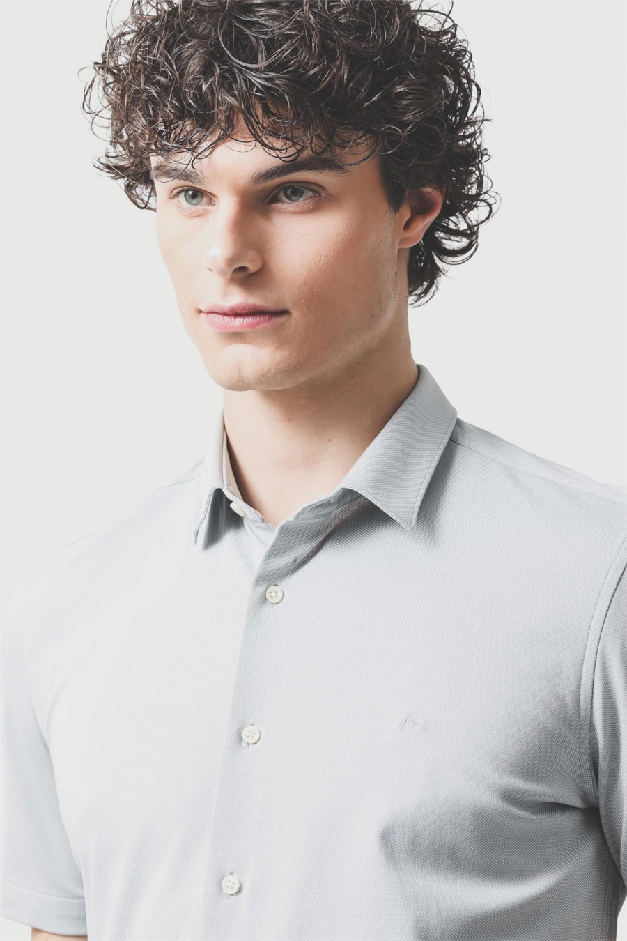 Camisa Manga Curta Slim Malha Mista Italia Cinza — foto 3 de 6