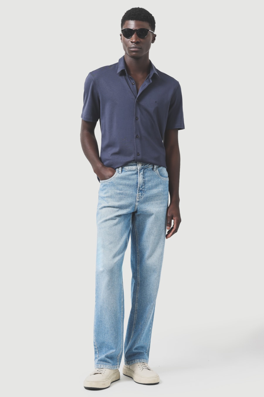 Camisa Manga Curta Slim Malha Mista Italia Marinho — foto 2 de 6