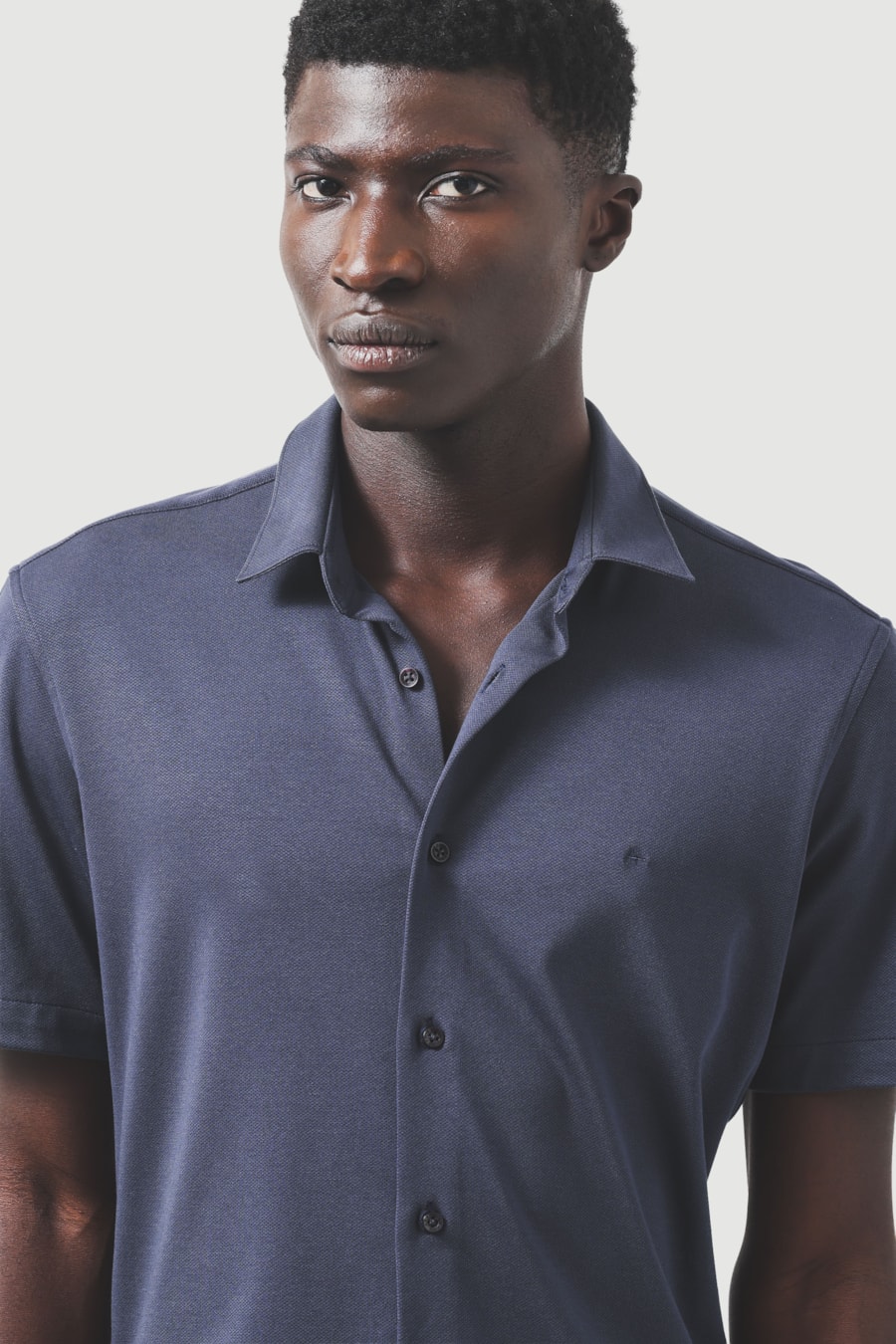 Camisa Manga Curta Slim Malha Mista Italia Marinho — foto 3 de 6