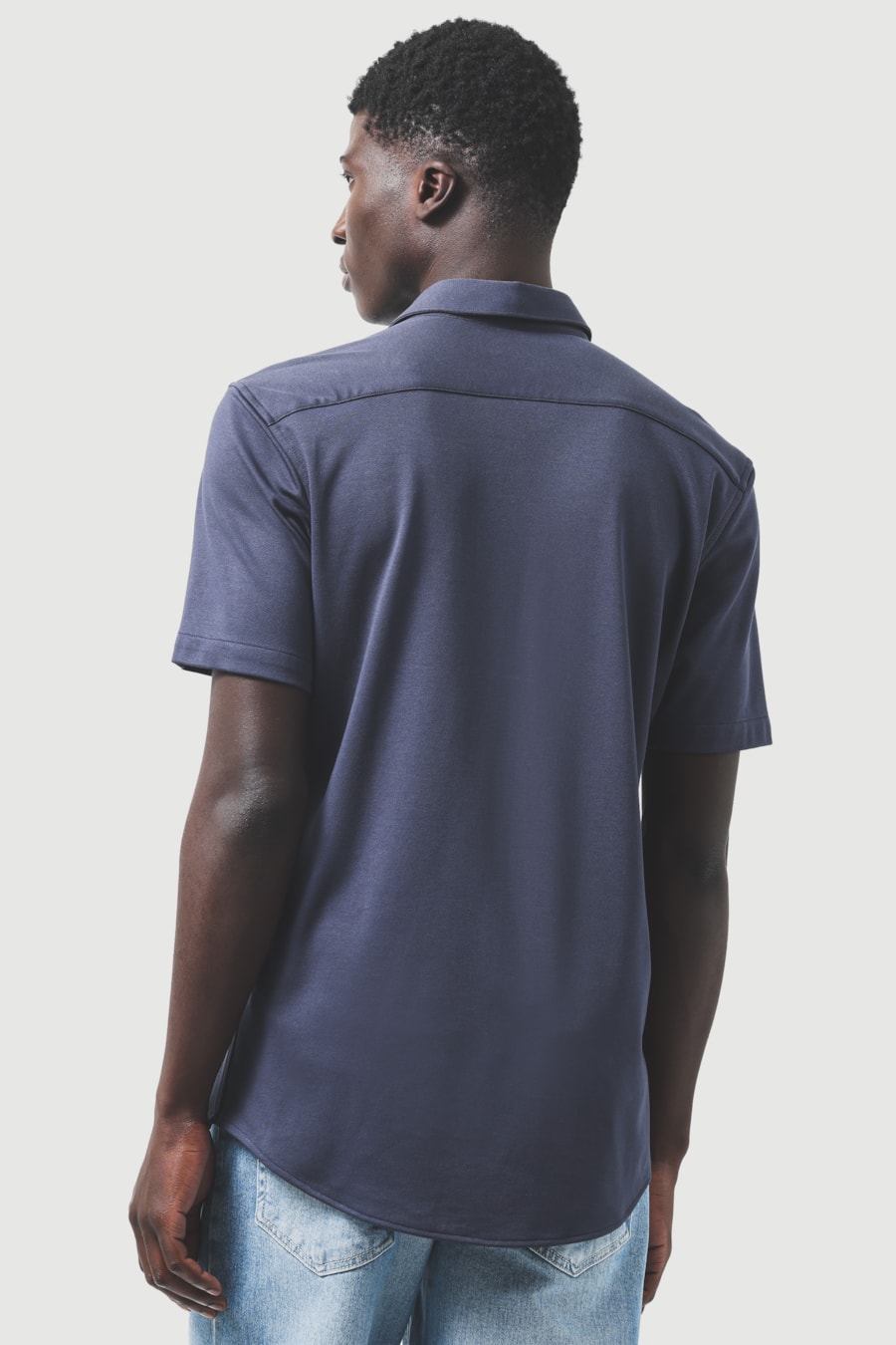 Camisa Manga Curta Slim Malha Mista Italia Marinho — foto 4 de 6