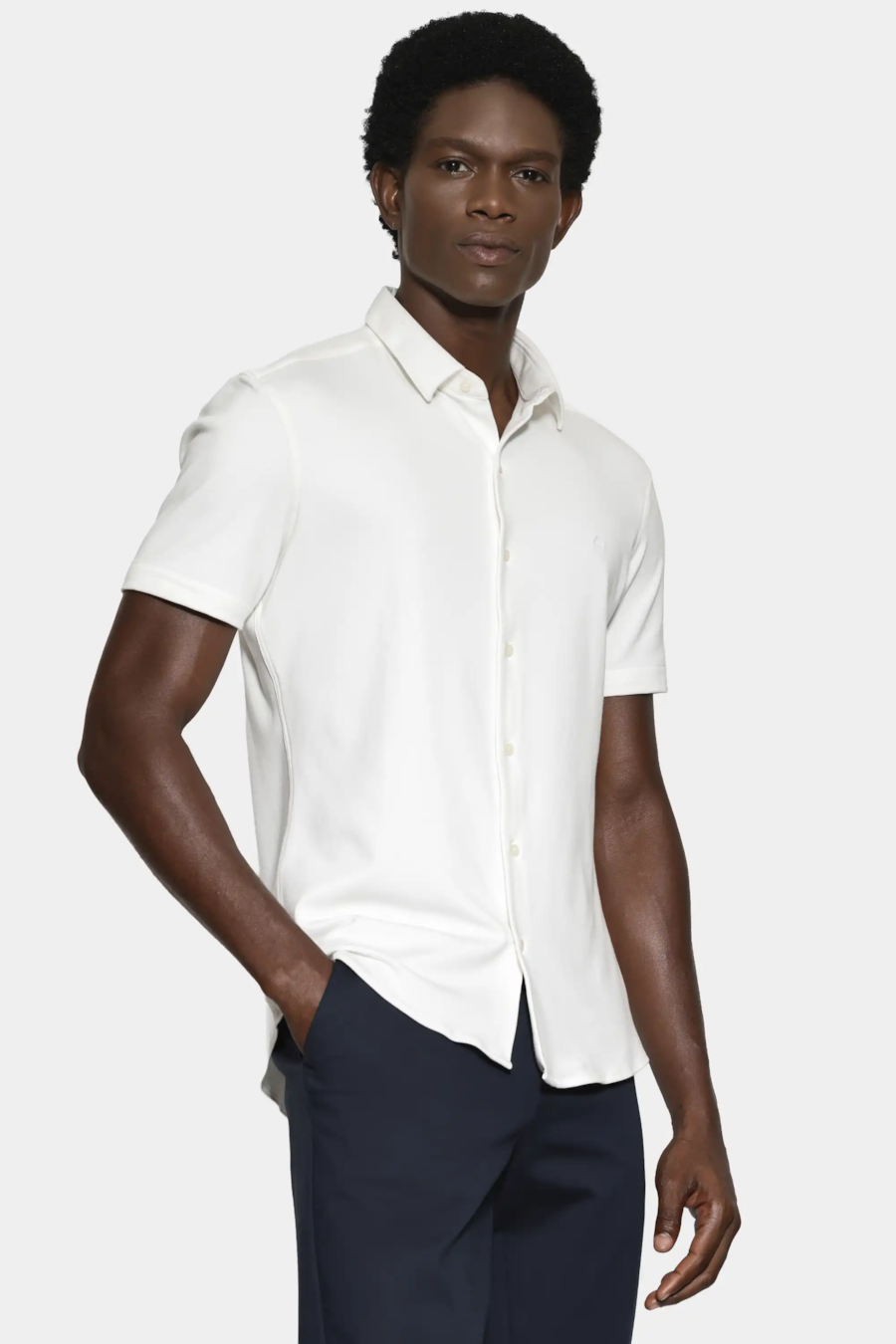 Camisa Manga Curta Slim Malha Mista Italia Off White — foto 1 de 7
