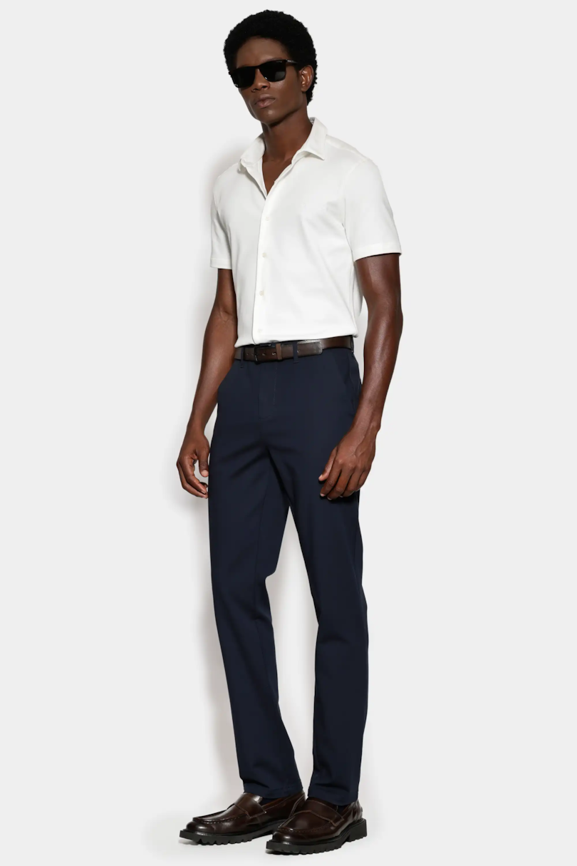 Camisa Manga Curta Slim Malha Mista Italia Off White