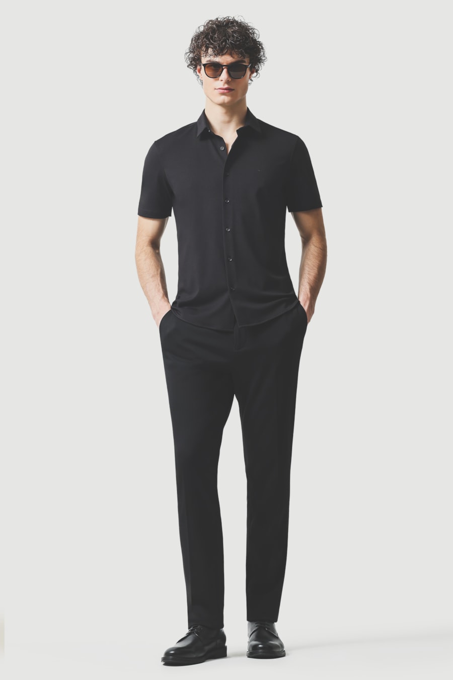 Camisa Manga Curta Slim Malha Mista Italia Preto — foto 2 de 6