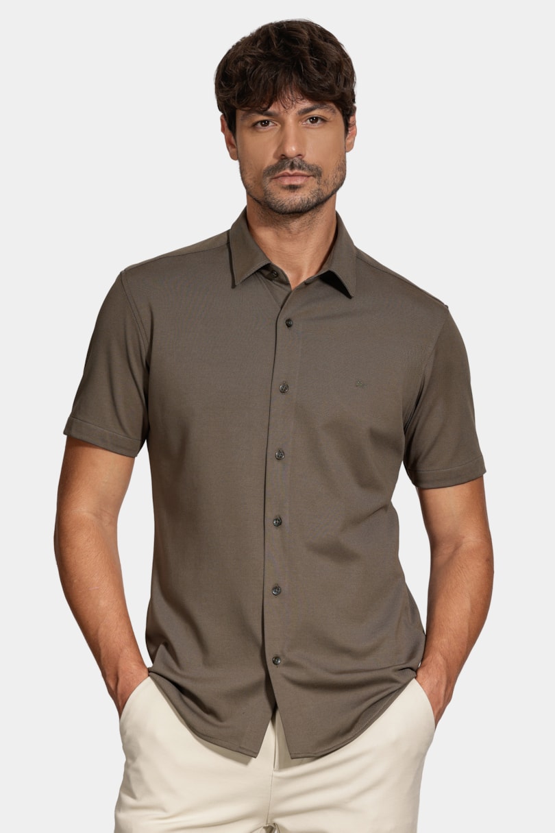 Camisa Manga Curta Slim Malha Mista Italia Verde