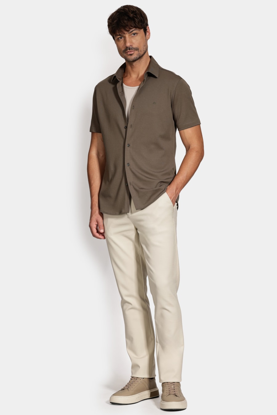 Camisa Manga Curta Slim Malha Mista Italia Verde — foto 2 de 7