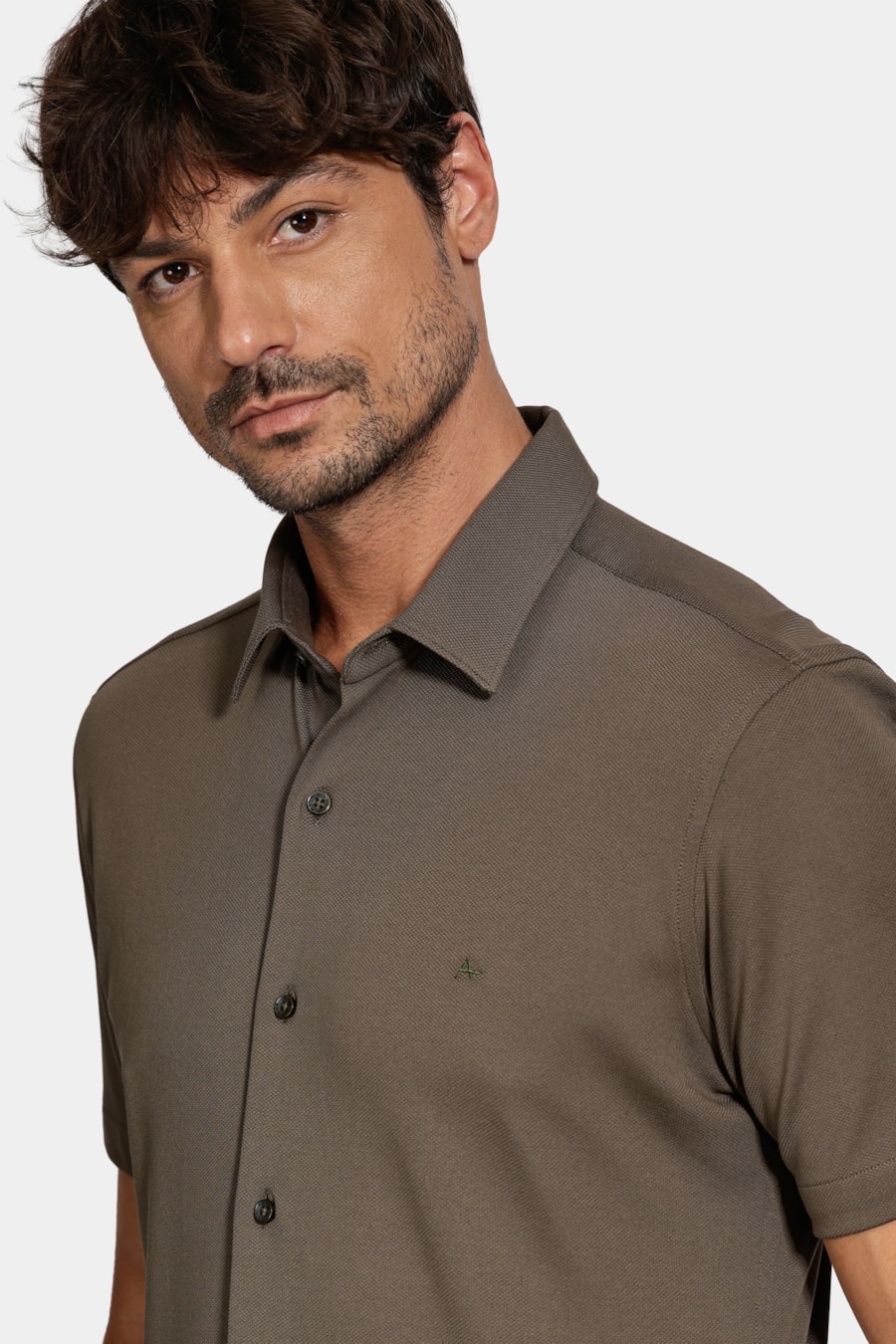 Camisa Manga Curta Slim Malha Mista Italia Verde — foto 3 de 7