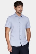 Camisa Manga Curta Slim Malha Mista Italiana Azul