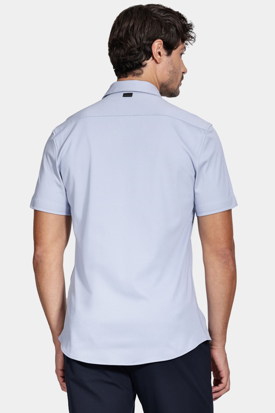 Camisa Manga Curta Slim Malha Mista Italiana Azul — foto 5 de 7