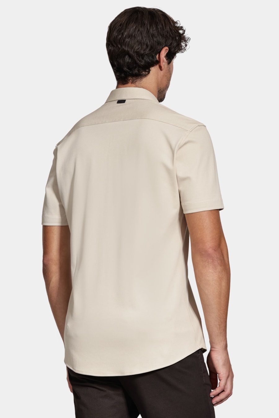 Camisa Manga Curta Slim Malha Mista Italiana Caqui — foto 4 de 6