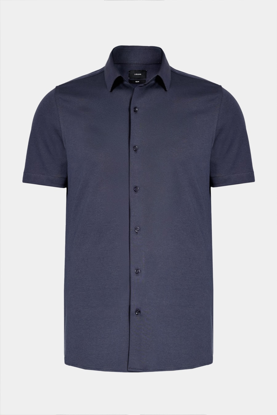 Camisa Manga Curta Slim Malha Mista Italiana Marinho — foto 5 de 6