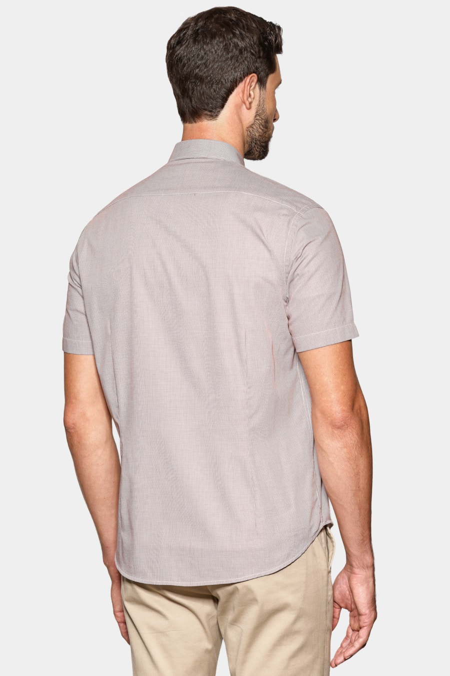 Camisa Manga Curta Slim Micro Xadrez Branco/ Havana — foto 4 de 6