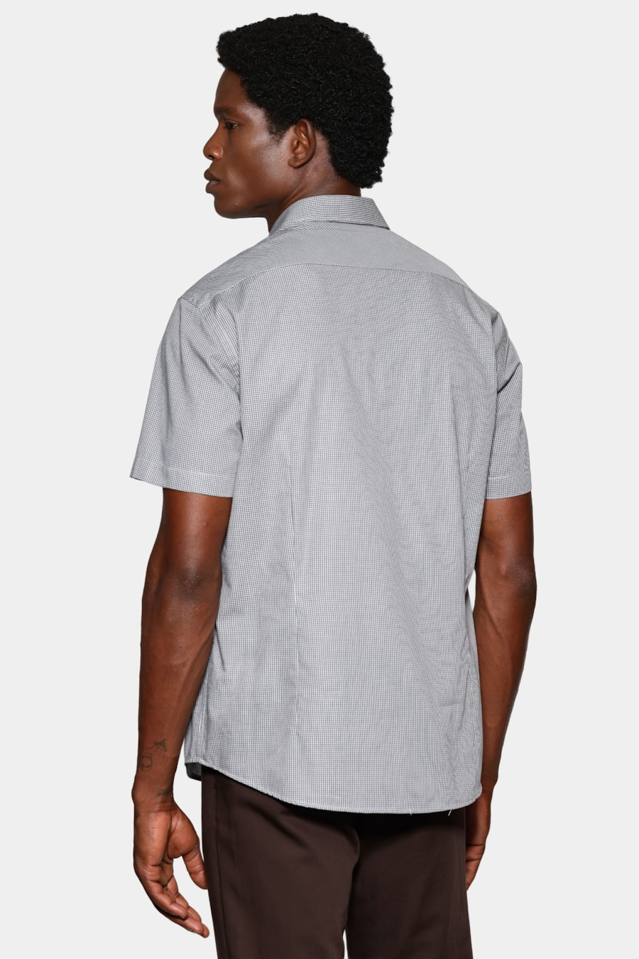 Camisa Manga Curta Slim Mini Xadrez Cinza C/Branco — foto 4 de 6