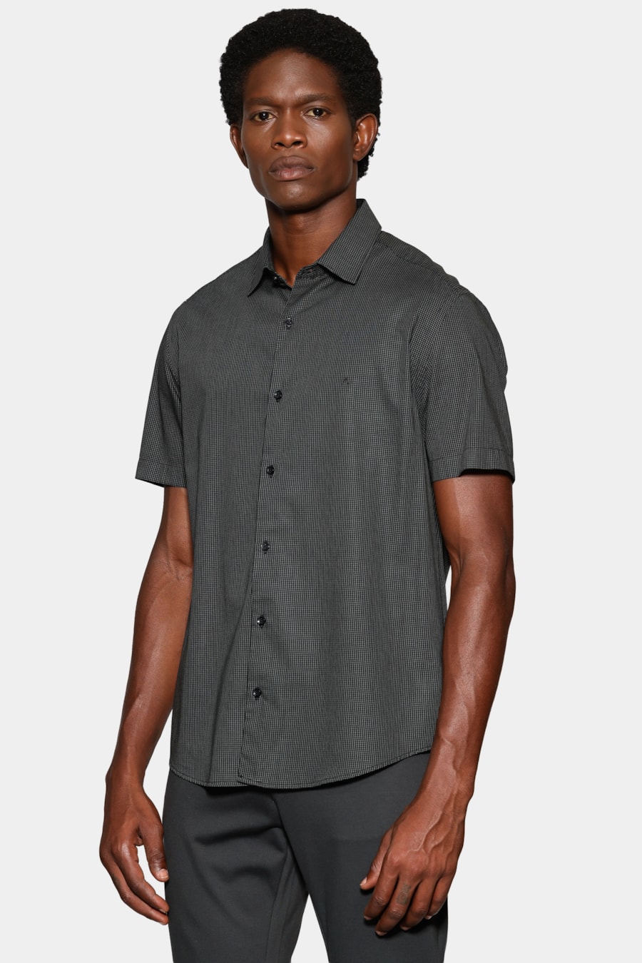 Camisa Manga Curta Slim Mini Xadrez Preto C/Verde — foto 1 de 6