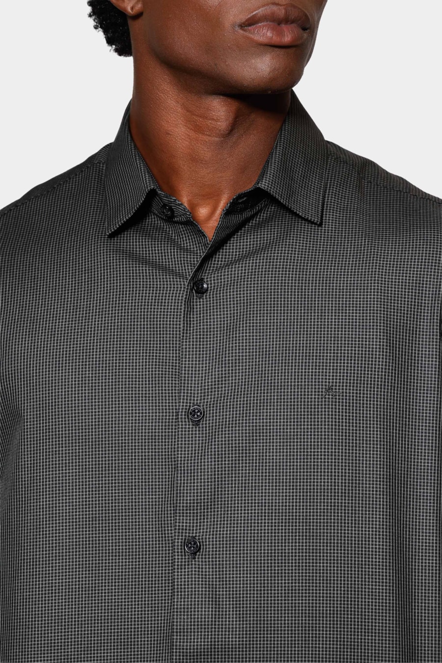 Camisa Manga Curta Slim Mini Xadrez Preto C/Verde — foto 3 de 6
