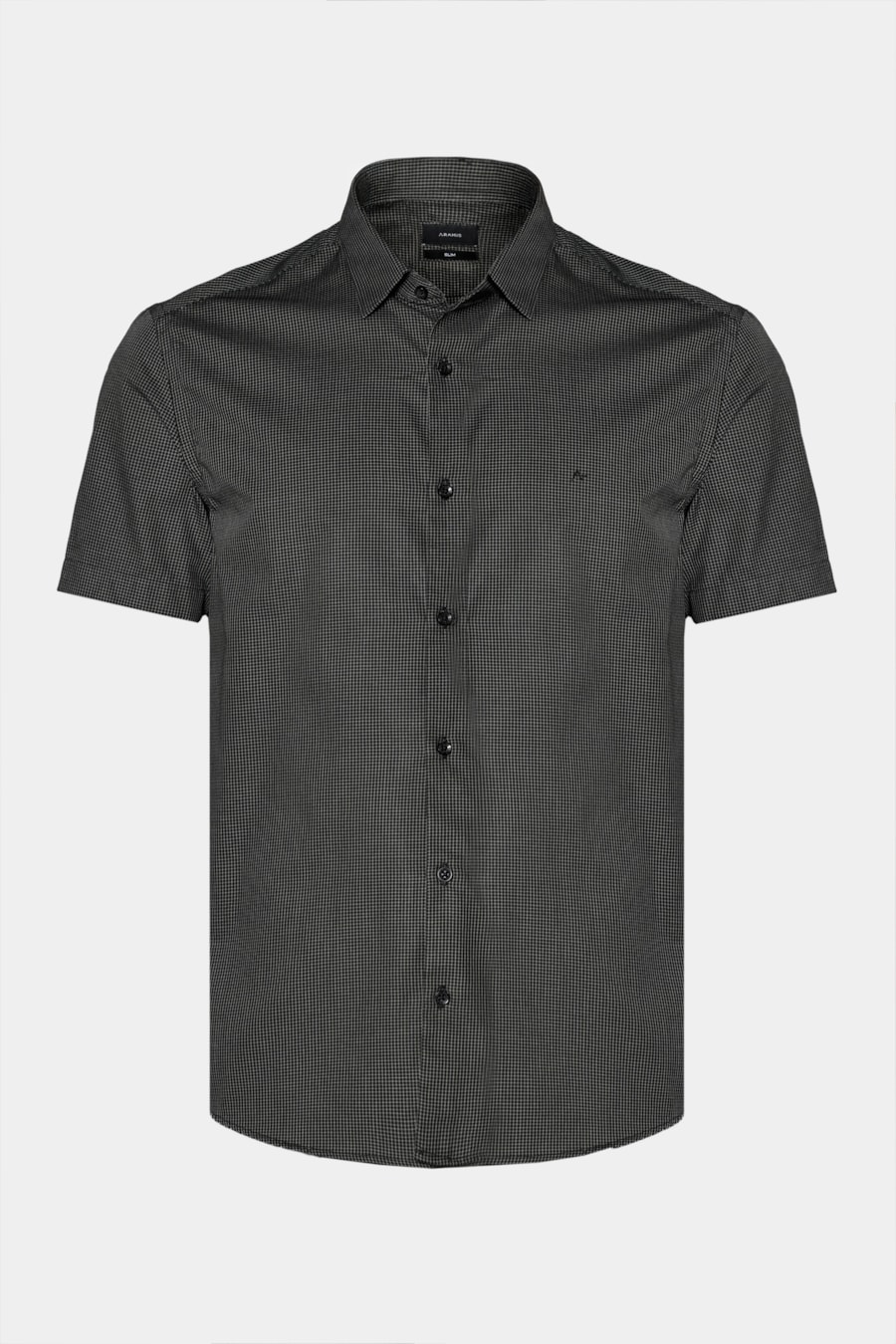 Camisa Manga Curta Slim Mini Xadrez Preto C/Verde — foto 5 de 6