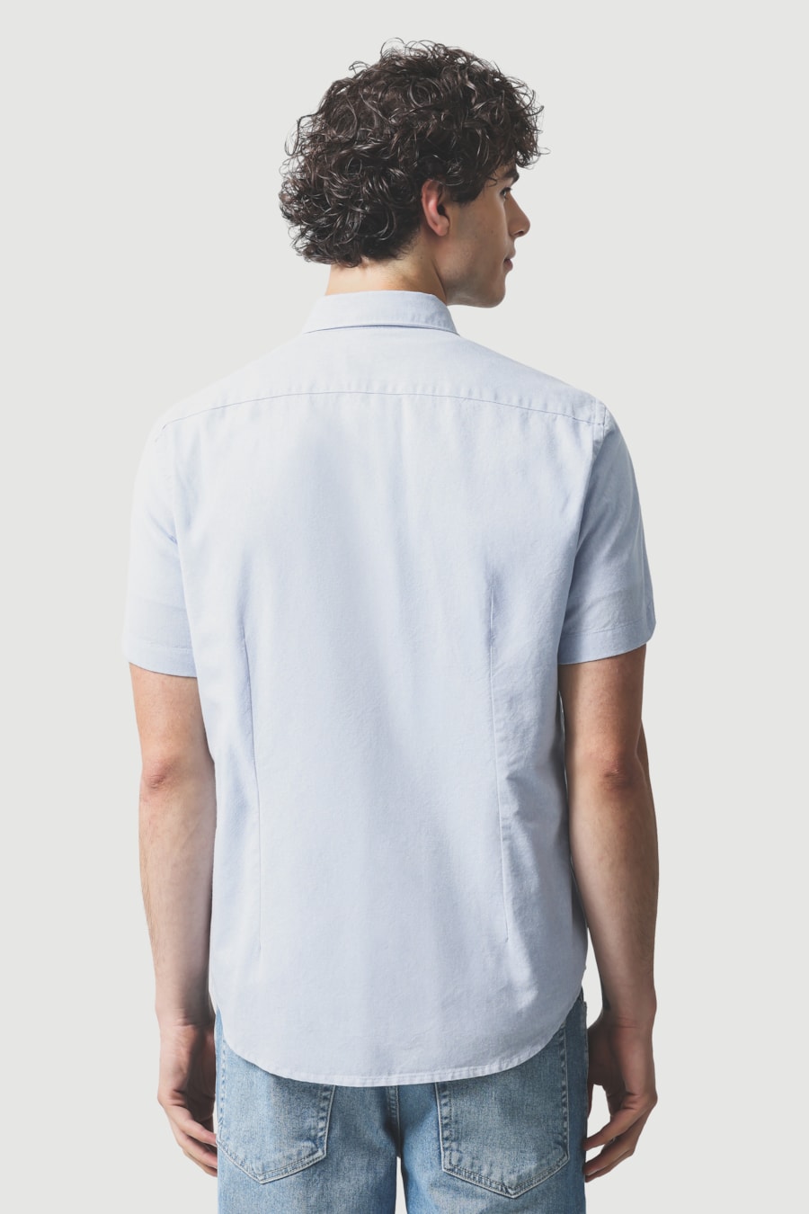 Camisa Manga Curta Slim Oxford Azul Celeste — foto 4 de 6