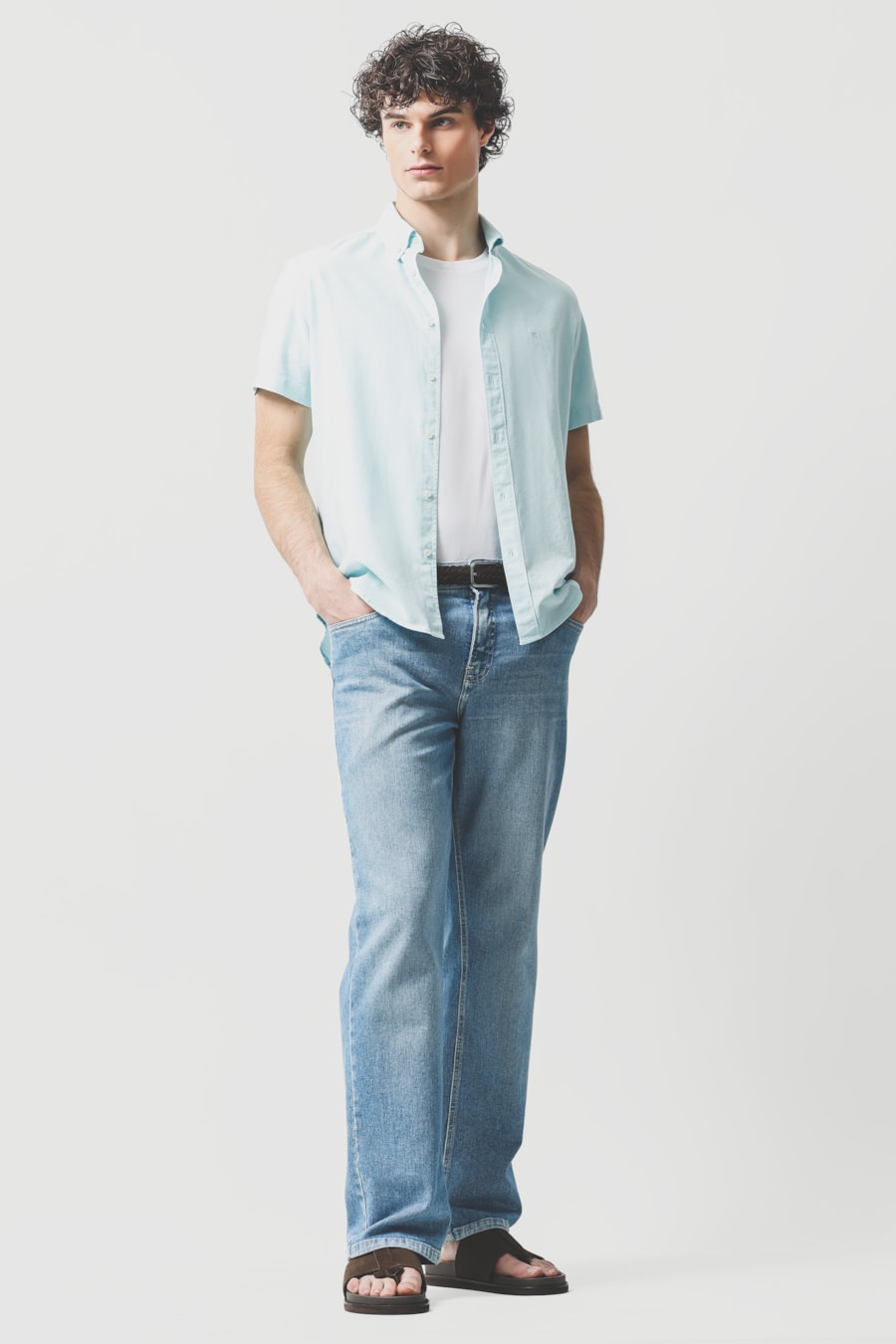 Camisa Manga Curta Slim Oxford Azul Piscina — foto 2 de 6