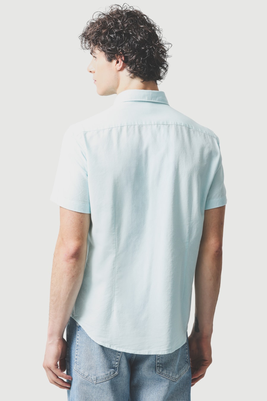 Camisa Manga Curta Slim Oxford Azul Piscina — foto 4 de 6