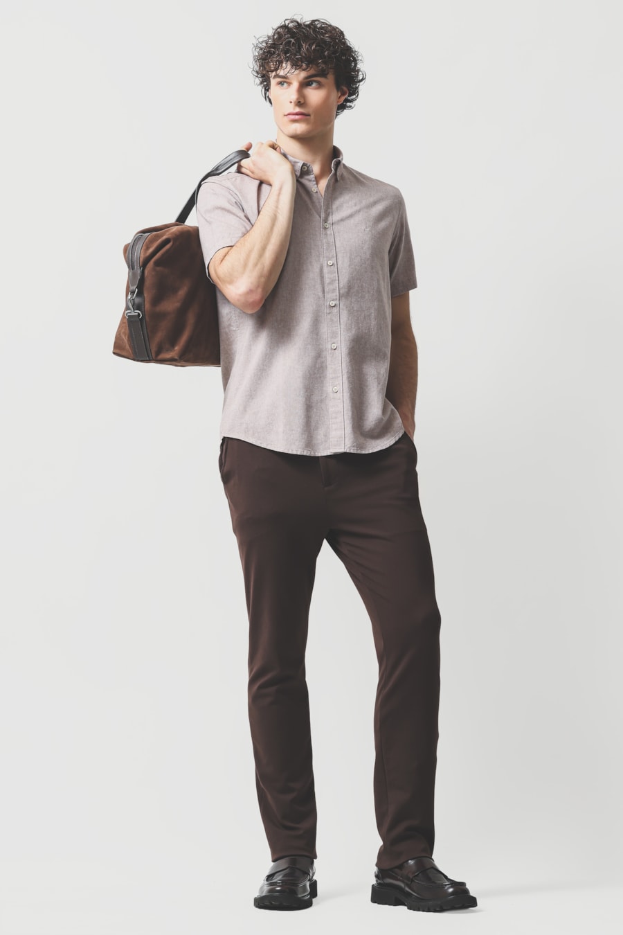 Camisa Manga Curta Slim Oxford Castor — foto 2 de 6