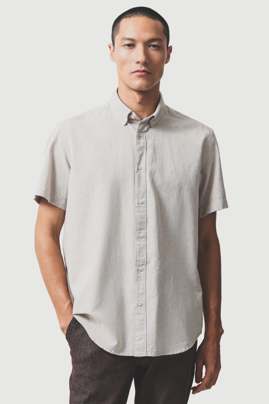 Camisa Manga Curta Slim Oxford Natural — foto 1 de 6