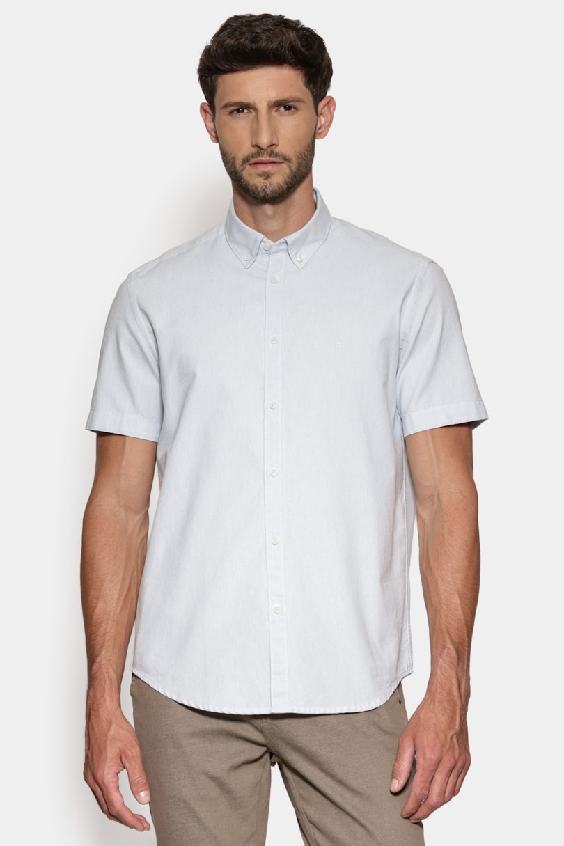 Camisa Manga Curta Slim Oxford Planalto Azul Celeste