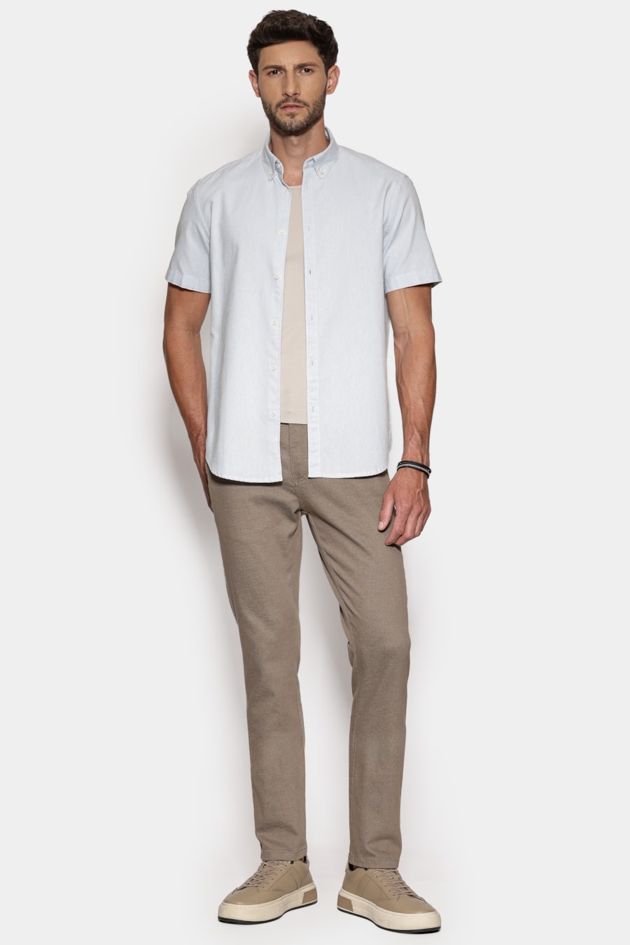 Camisa Manga Curta Slim Oxford Planalto Azul Celeste — foto 2 de 6