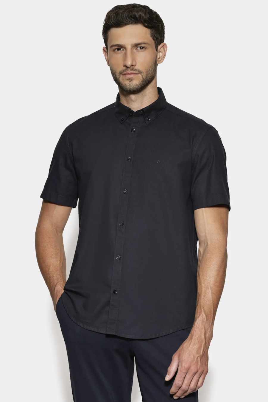 Camisa Manga Curta Slim Oxford Planalto Marinho — foto 1 de 6