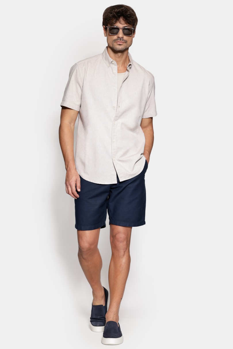 Camisa Manga Curta Slim Oxford Planalto Natural