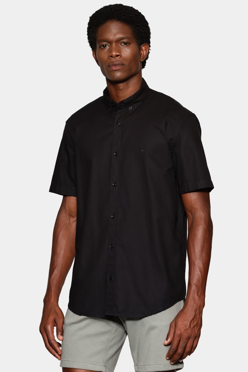 Camisa Manga Curta Slim Oxford Planalto Preto