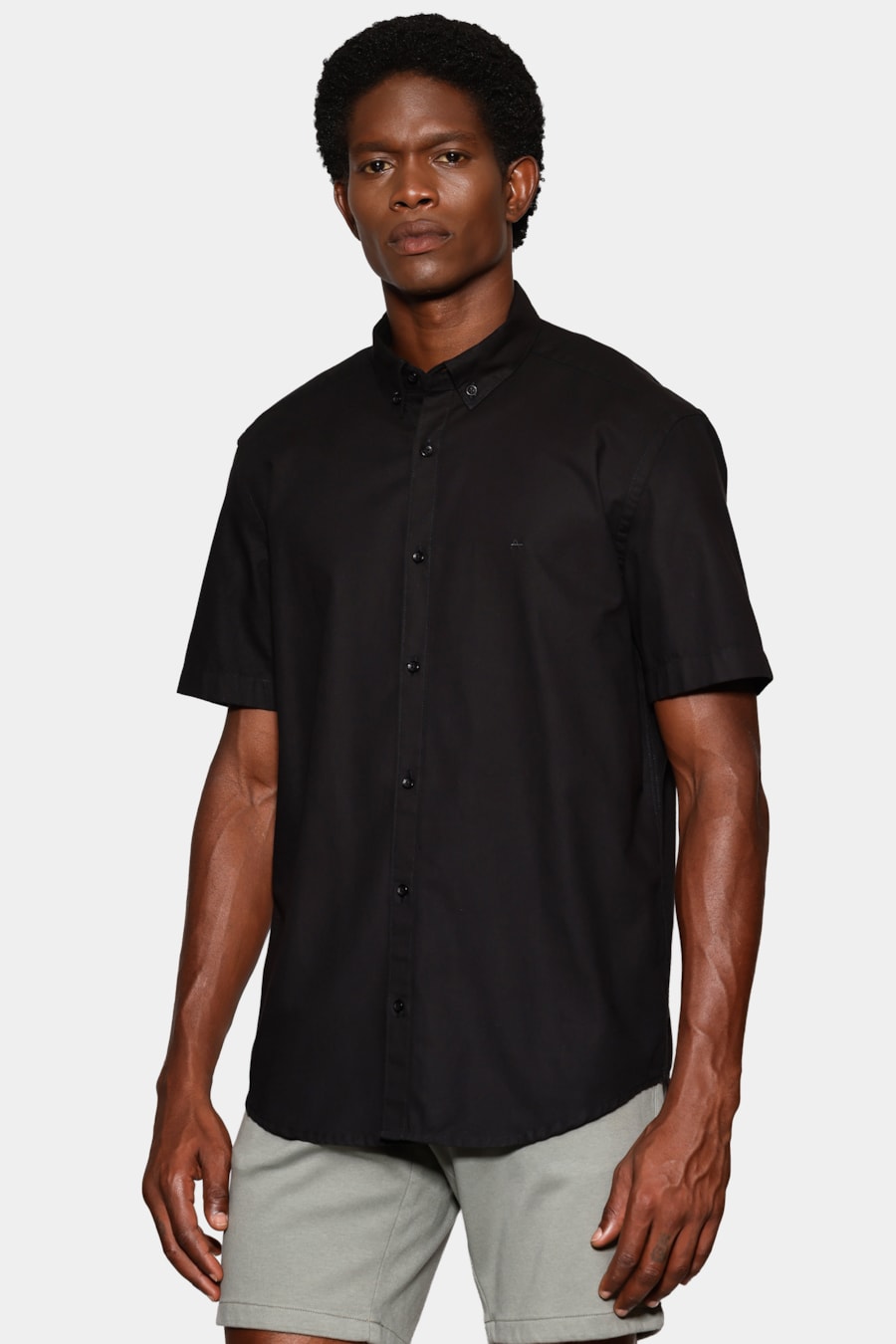 Camisa Manga Curta Slim Oxford Planalto Preto — foto 1 de 6