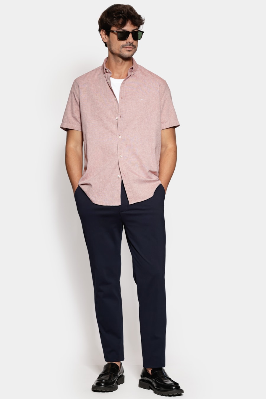 Camisa Manga Curta Slim Oxford Planalto Telha — foto 2 de 6