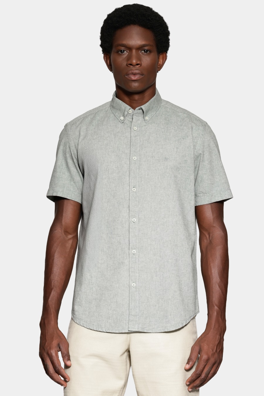 Camisa Manga Curta Slim Oxford Planalto Verde Folha — foto 1 de 6