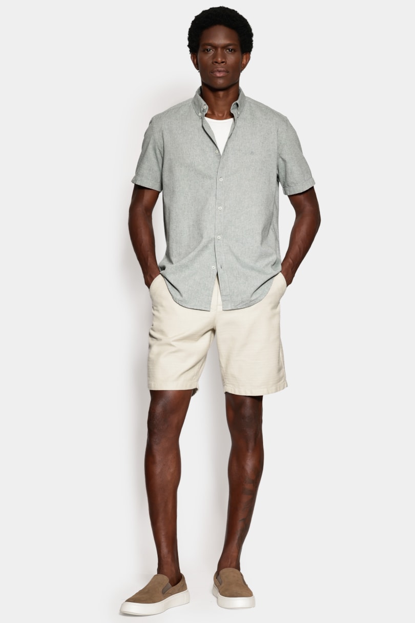 Camisa Manga Curta Slim Oxford Planalto Verde Folha