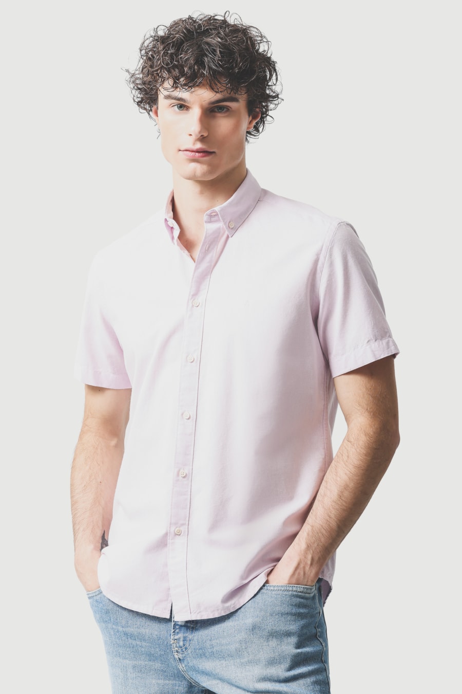 Camisa Manga Curta Slim Oxford Rosa — foto 1 de 6