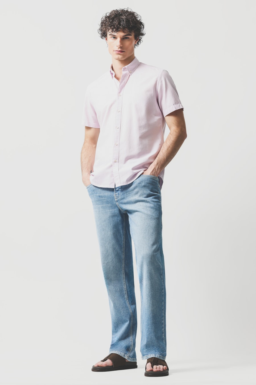 Camisa Manga Curta Slim Oxford Rosa — foto 3 de 6