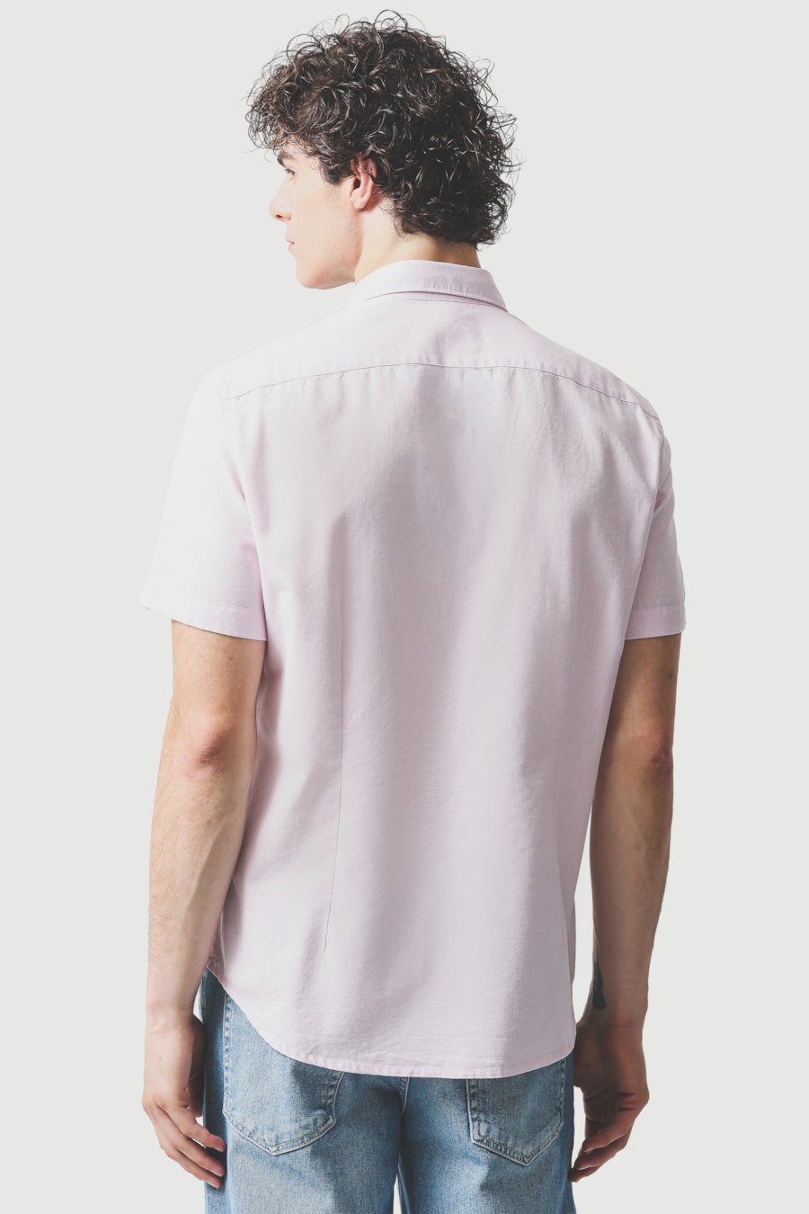Camisa Manga Curta Slim Oxford Rosa — foto 4 de 6