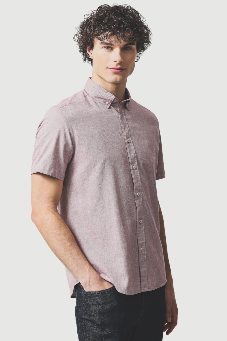 Camisa Manga Curta Slim Oxford Telha — foto 1 de 6