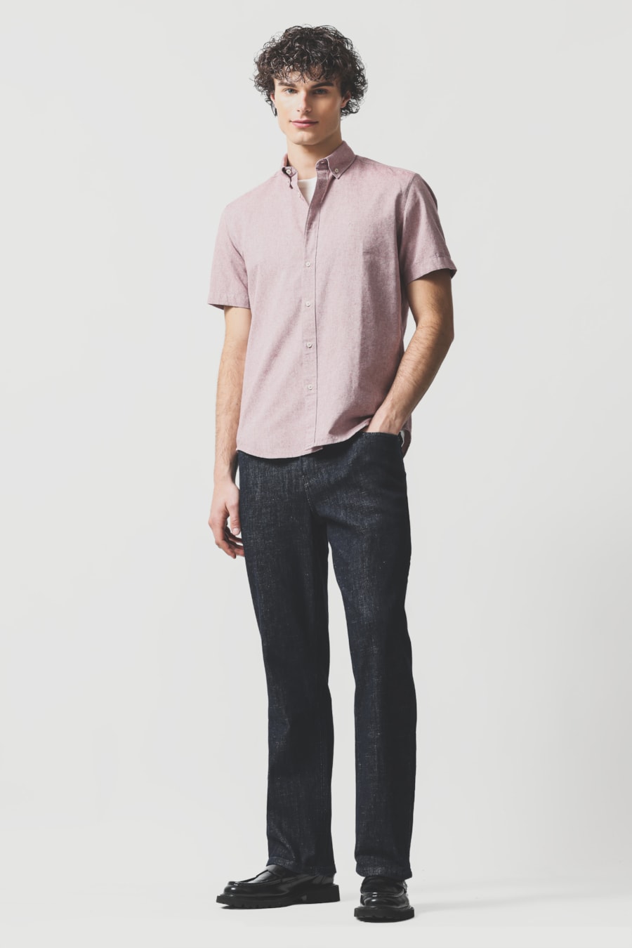 Camisa Manga Curta Slim Oxford Telha — foto 2 de 6