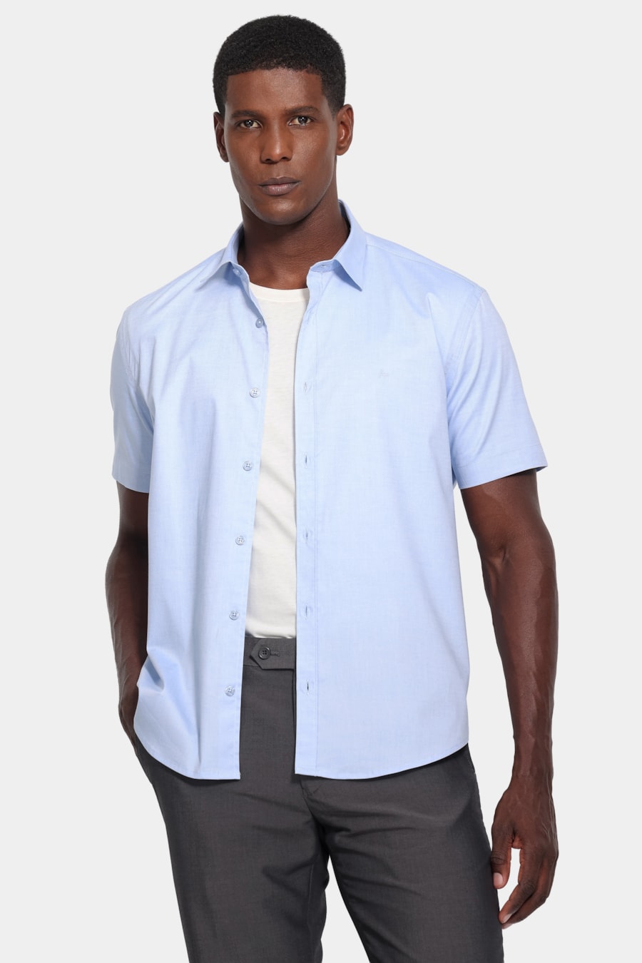 Camisa Manga Curta Slim Pinpoint Span Azul Claro — foto 1 de 6