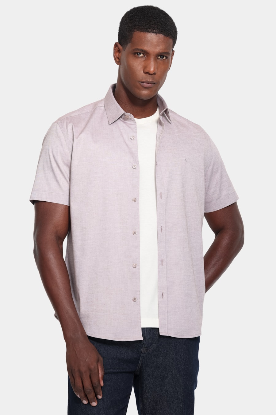 Camisa Manga Curta Slim Pinpoint Span Madeira — foto 1 de 6