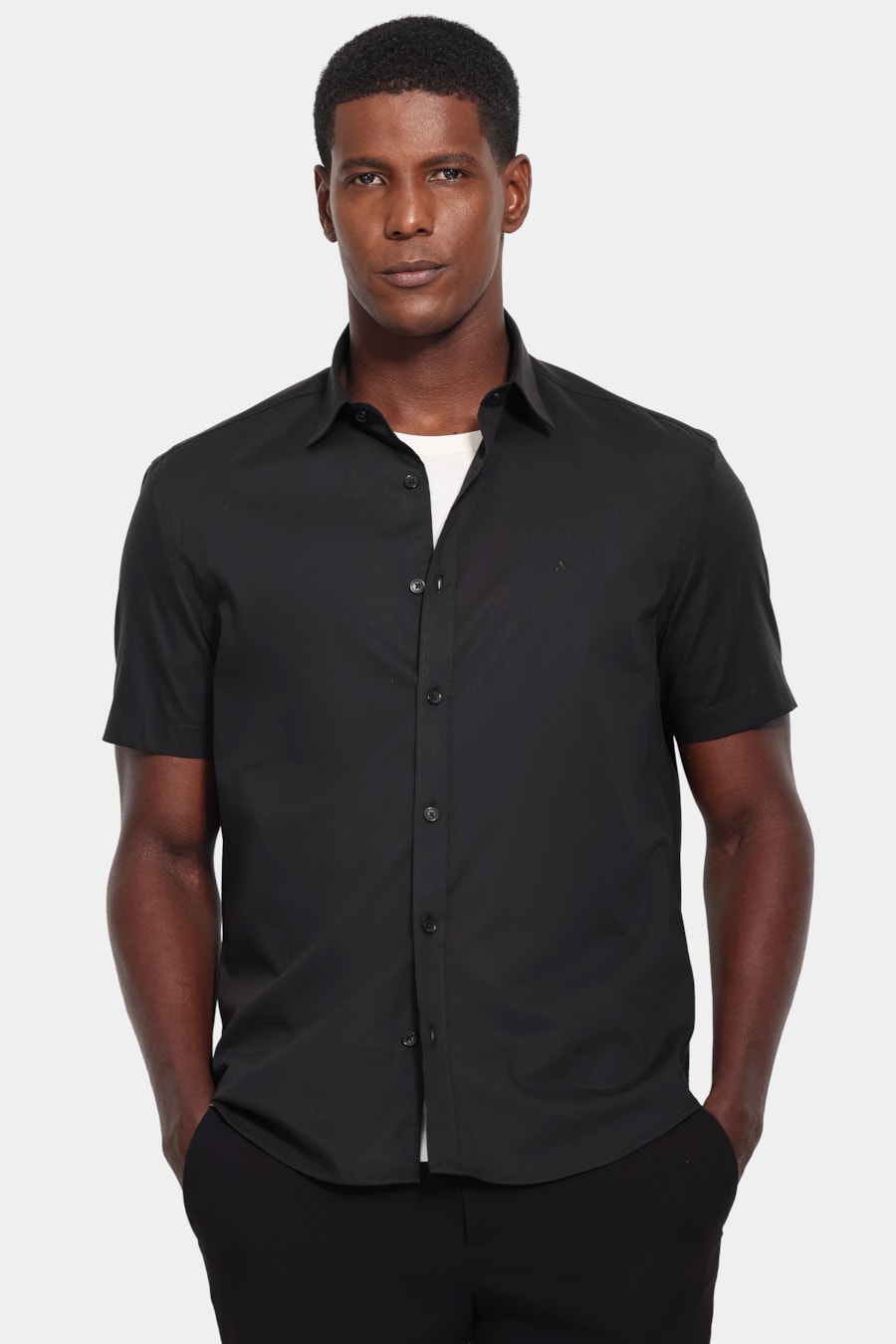 Camisa Manga Curta Slim Pinpoint Span Preto — foto 1 de 6