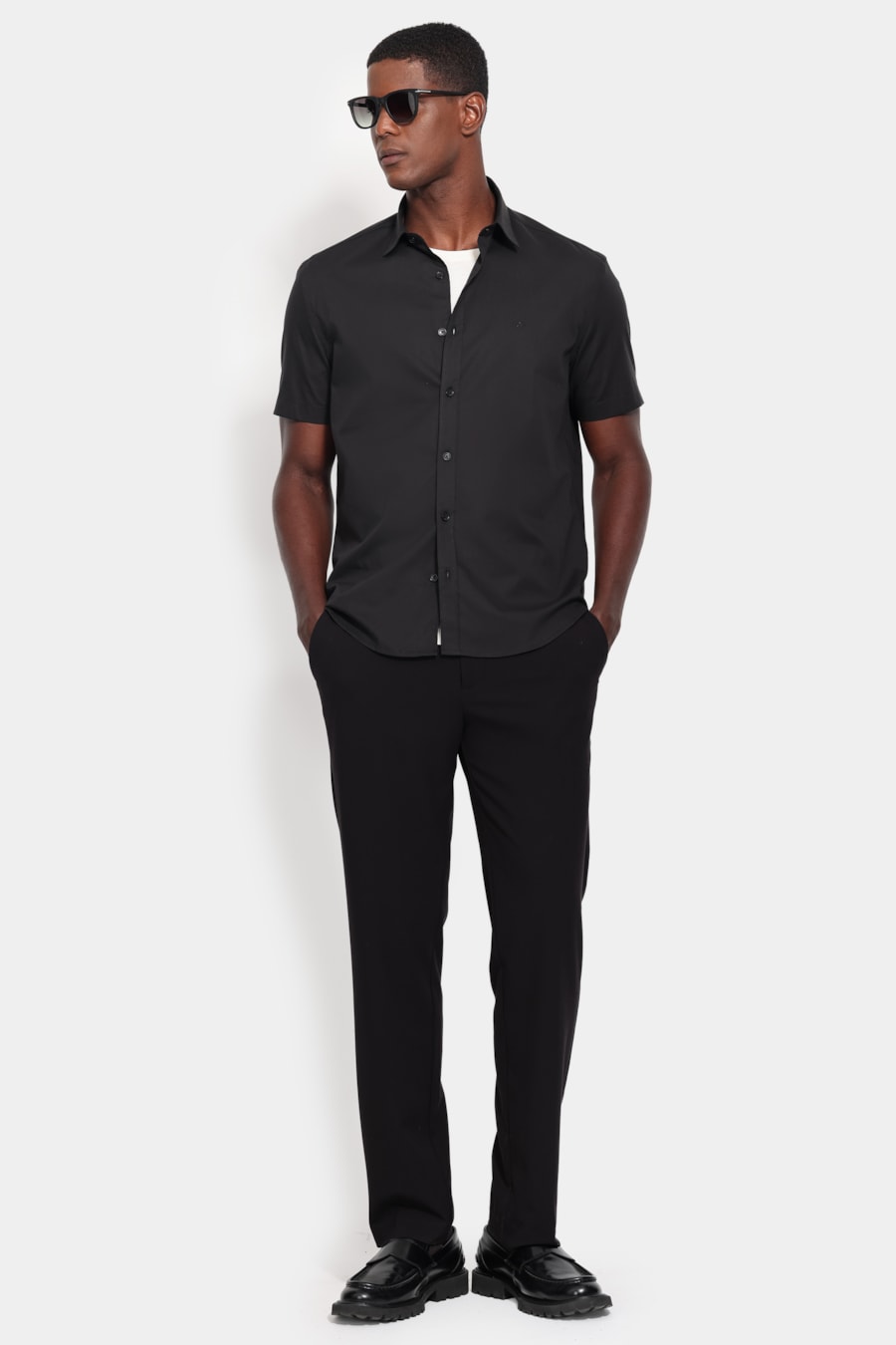 Camisa Manga Curta Slim Pinpoint Span Preto — foto 2 de 6