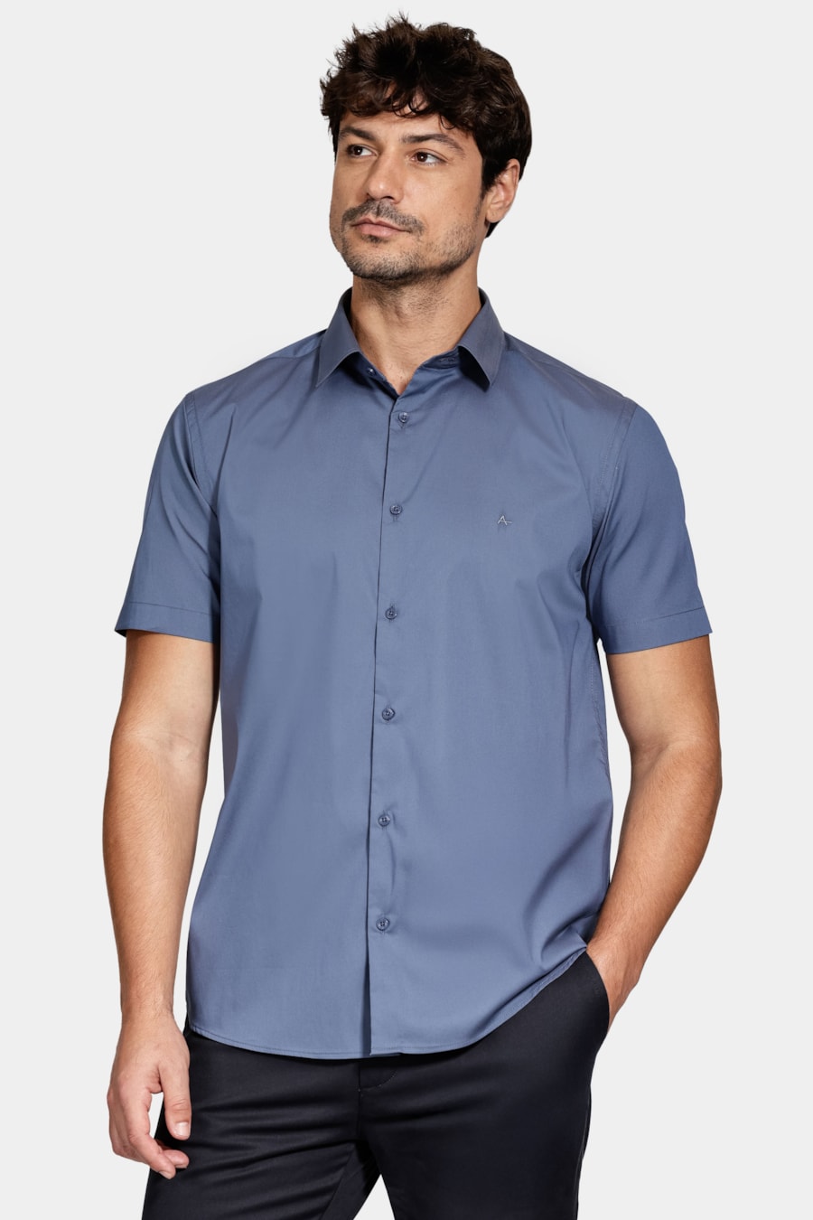 Camisa Manga Curta Slim Tech Azul Jeans — foto 1 de 6