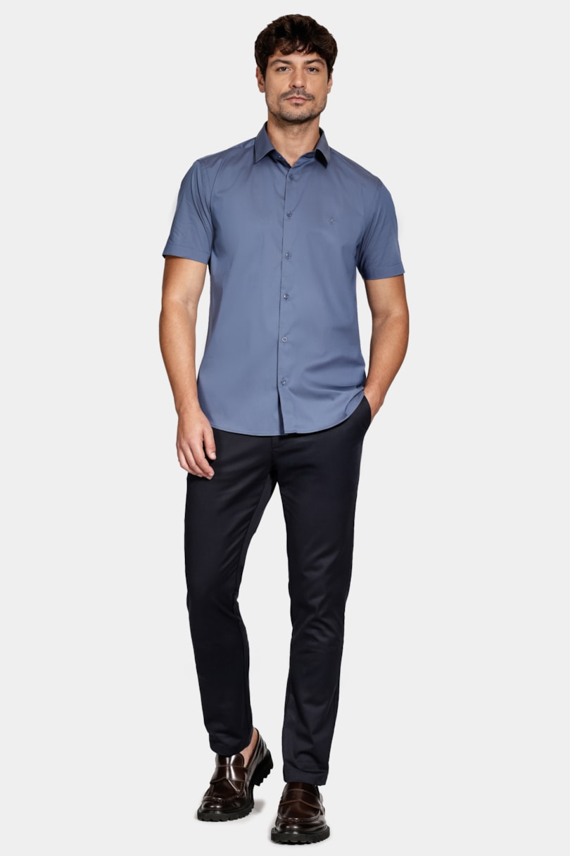 Camisa Manga Curta Slim Tech Azul Jeans